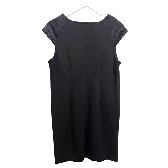Chicos Size 1/US 8 Black Stretch Sheath Lace Cap Sleeve Knee Length Dress - Picture 2 of 12